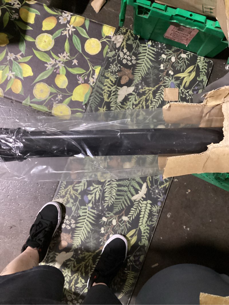 Condition photo showing As Is for no sectional assembly shower curtain rod 56-104 inch, 1" diameter spring long adjustable tension curtain rods for bathroom windows closet no drilling no rust, black black 56-104inch, no assembly
