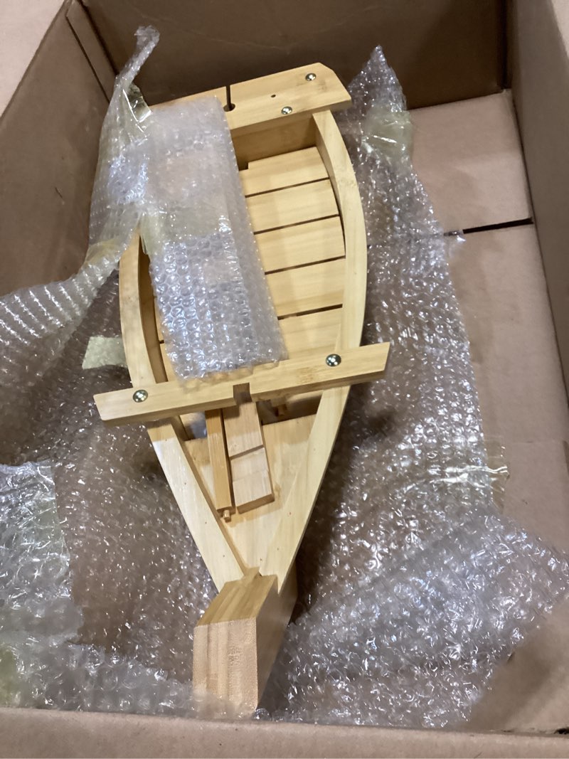 Condition photo showing Good Condition for Wooden Sushi Boat Serving Tray, 24 Inch Sushi Plate for Restaurant or Home, Large Size Sushi Tray Serving Boat Plate for Restaurantware (61cm/24inch) 28" x 9.4" x 3"