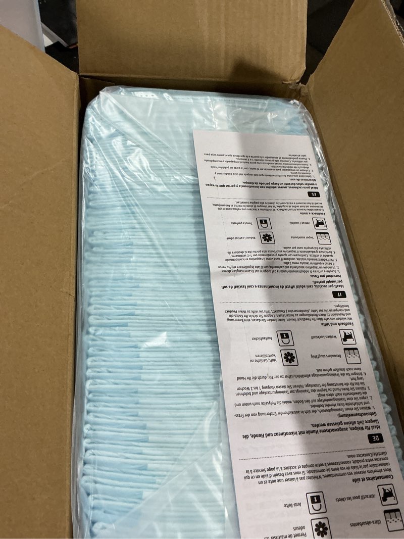 Condition photo showing New/Like New for Amazon Basics Dog and Puppy Pee Pads, 5-Layer Leak-Proof Super Absorbent, Quick-Dry Surface, Potty Training, Regular (22x22"), 100 Count, Blue & White Regular (100 Count)