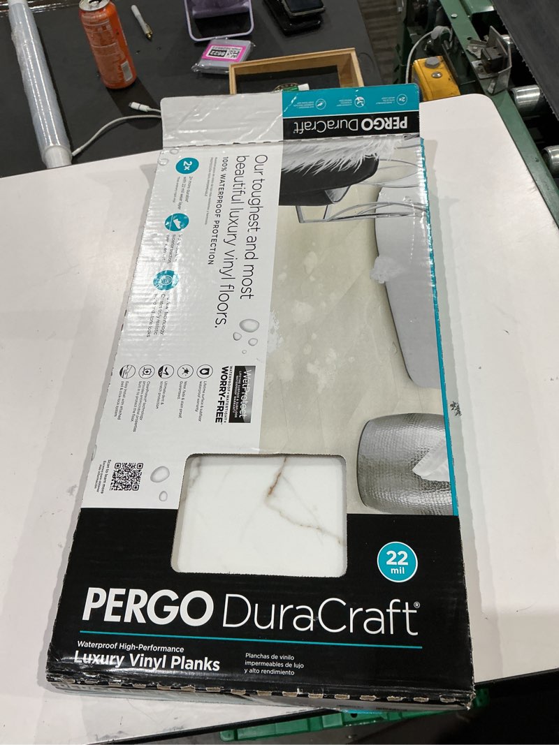 Condition photo showing New/Like New for pergo rome marble white marble look 22-mil x 12-in w x 24-in l waterproof interlocking luxury vinyl tile flooring (21.18-sq ft/ carton)