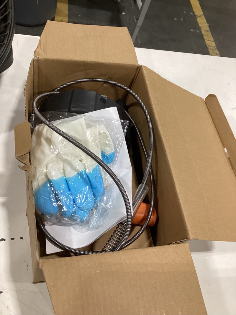 Condition photo showing New/Like New for drain snake, drain auger with drill attachment, 25 feet plumbing snake auto feed flexible hair drain clog remover for kitchen, bathrom and shower sink with gloves orange