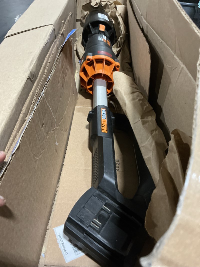 Condition photo showing As Is for worx nitro cordless leaf blower, electric blower with 620 cfm & 165 mph, blowers for lawn care with brushless motor & 3 speed control, 2 × 4.0 ah batteries & charger included, wg585 620cfm 40v blower w/(2)4.0 ah batteries