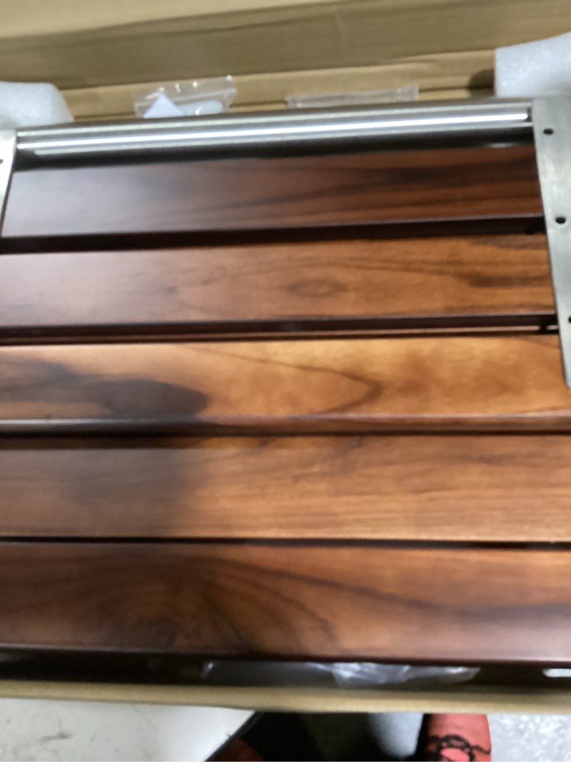 Condition photo showing As Is for [upgraded version] 20" ada compliant folding teak shower seat wall mounted - larger teak shower bench, home care folding shower seat for inside shower, wall mount shower chair shower stool, max 400lb 20*17*11 inch?teak?