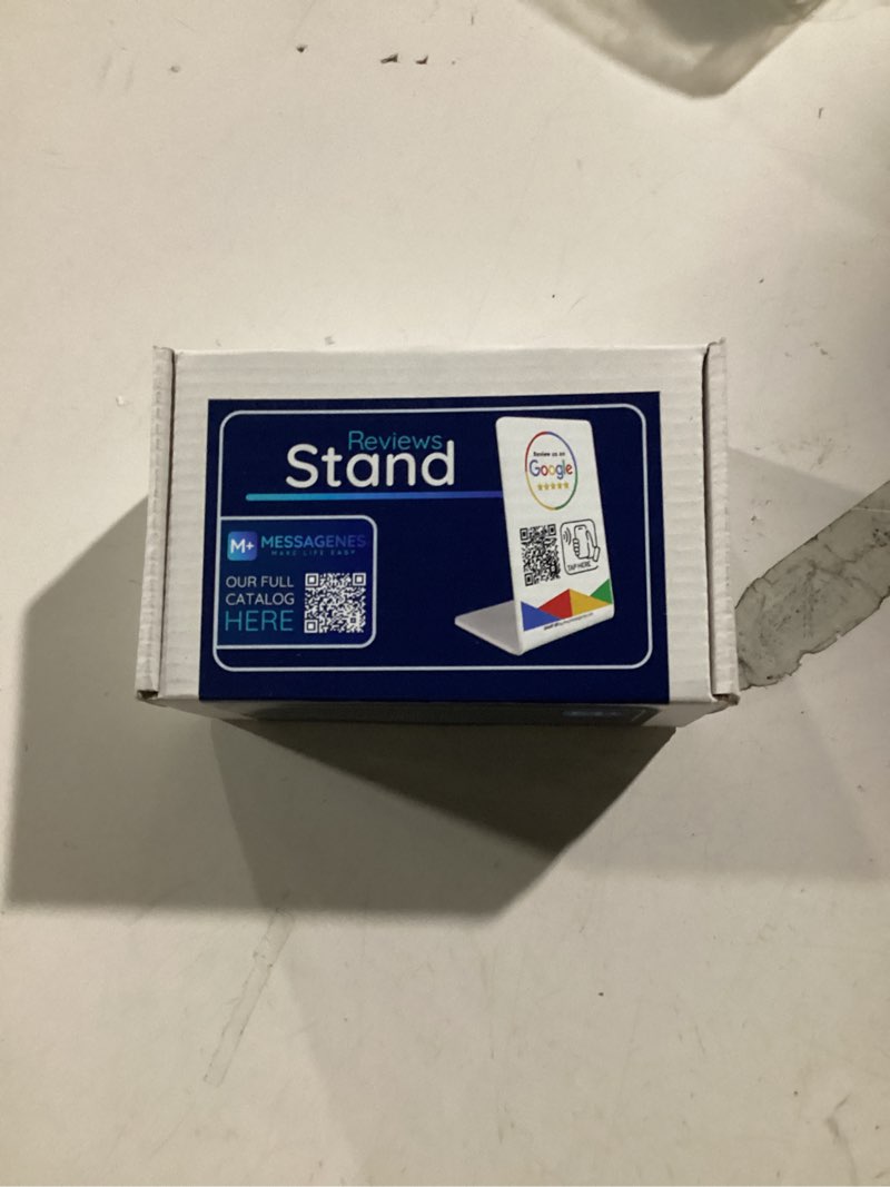 Condition photo showing New/Like New for MESSAGENES Review Tap Stand – 1 Stand NFC + QR for Google Reviews – Compatible with iPhone & Android – Boost Google Visibility & Ranking – Pack for Businesses, Restaurants & Chains – Compact White