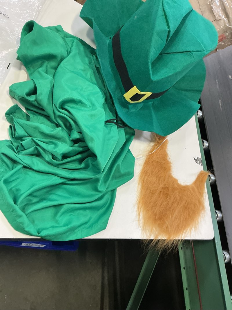 Condition photo showing As Is for (similar to stock photo)(set of 3 pieces)  st. patricks day hat beard set 2pcs irish costume accessories hat beard leprechaun hat for adults green top hat men women christmas tree topper st. patrick's day costume hats foam party hats saint