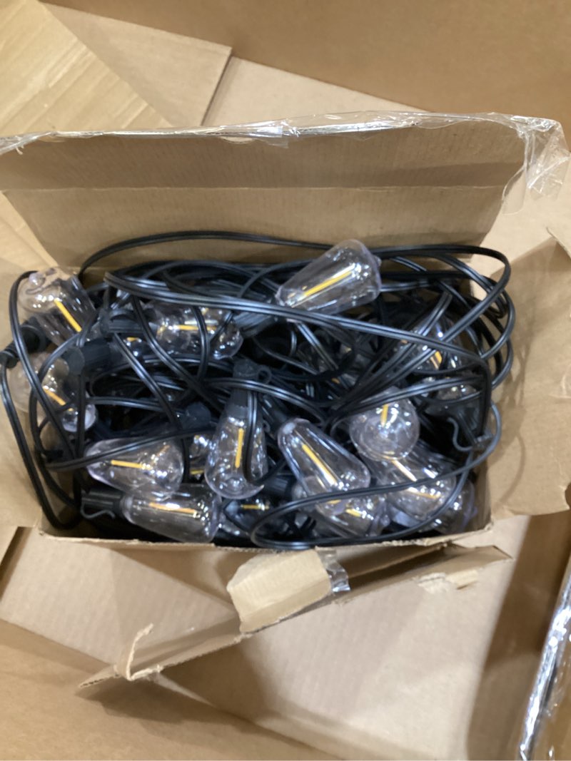 Condition photo showing As Is for outdoor lights string patio outside - 100ft 30m led waterproof light - hanging lighting st38 shatterproof edison bulb deck backyard gazebo balcony party bistro cafe pergola garden yard porch dimmable 100ft-remote