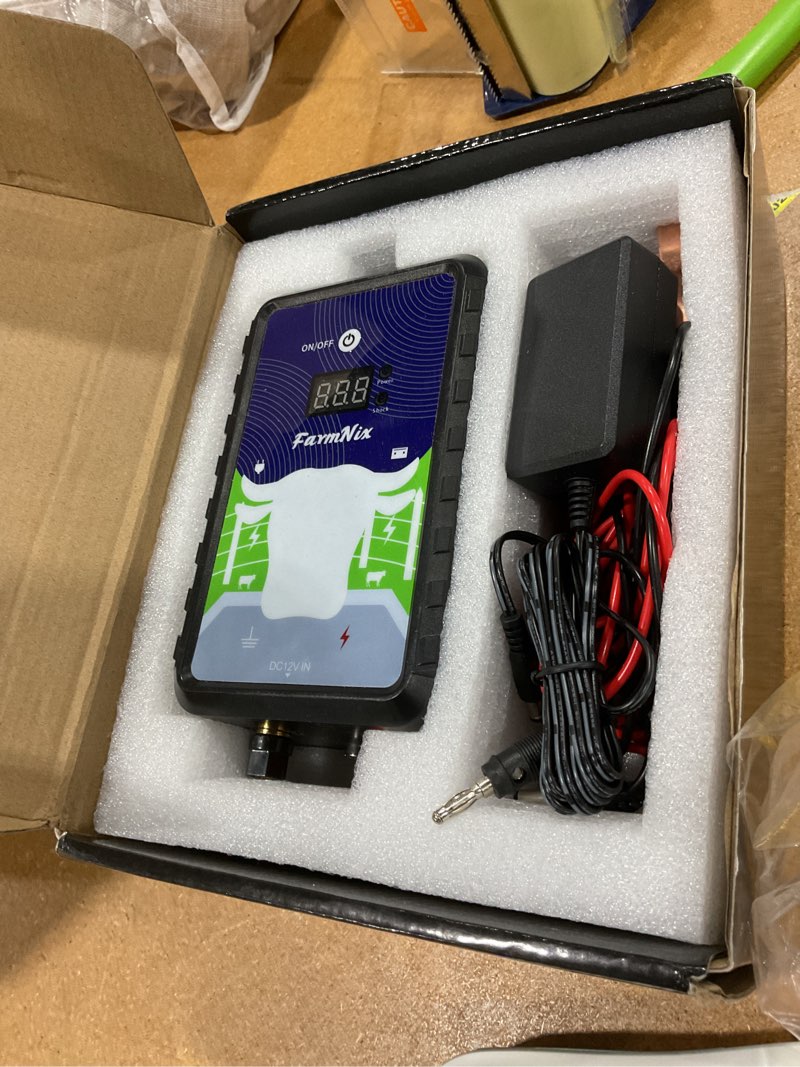 Condition photo showing Good Condition for 12kv dc ac powered electric fence charger, 15 miles 4 joules pulse energy electric fence for livestock, waterproof electric fence kit for farm animals,pets,poultry,ranches and gardens orange