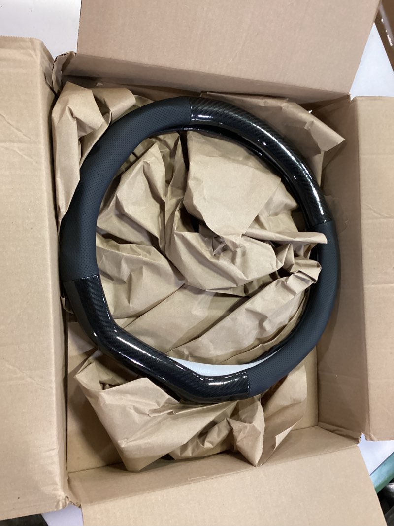 Condition photo showing Good Condition for XIZAKEE1 PC D-shape Steering Wheel Cover, Leather Breathable SWheel Wrap Protector, 15 Inch Non-slip Steering Decorating Cover, Universal for Most Cars, Trucks, SUVs (Carbon Fiber Black)