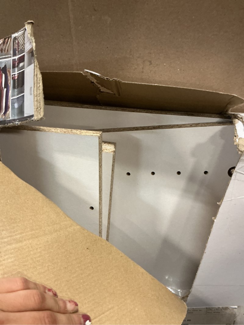 Condition photo showing As Is for closetmaid brightwood 31.75-in x 19.67-in d white solid shelving wood closet corner shelf (3 shelves)