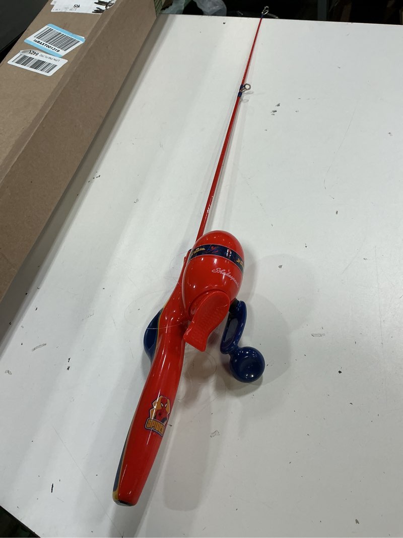 Condition photo showing As Is for shakespeare youth fishing reel and rod combo marvel spider-man advanced