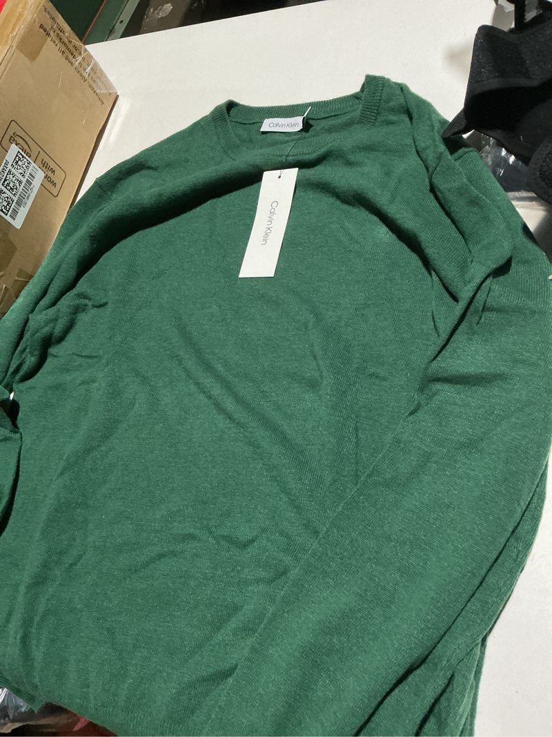 Condition photo showing Good Condition for calvin klein men's wool blend crewneck sweater large hunter green