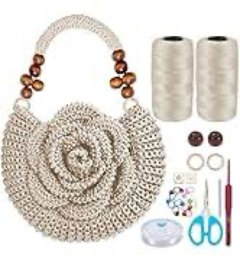 acrnigheet crochet kit for beginners white khaki crochet purse bag for women diy tote bag making kit