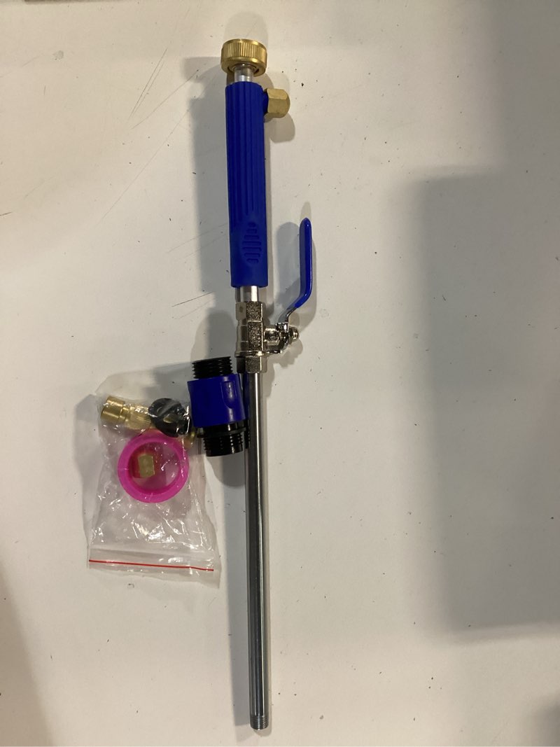 Condition photo showing As Is for buyplus jet nozzle high pressure hose nozzle, 2-in-1 high pressure power washer for house, jet nozzle for garden hose power washer wand with 3 different tips, quick connectors and gloves, 18 inch blue