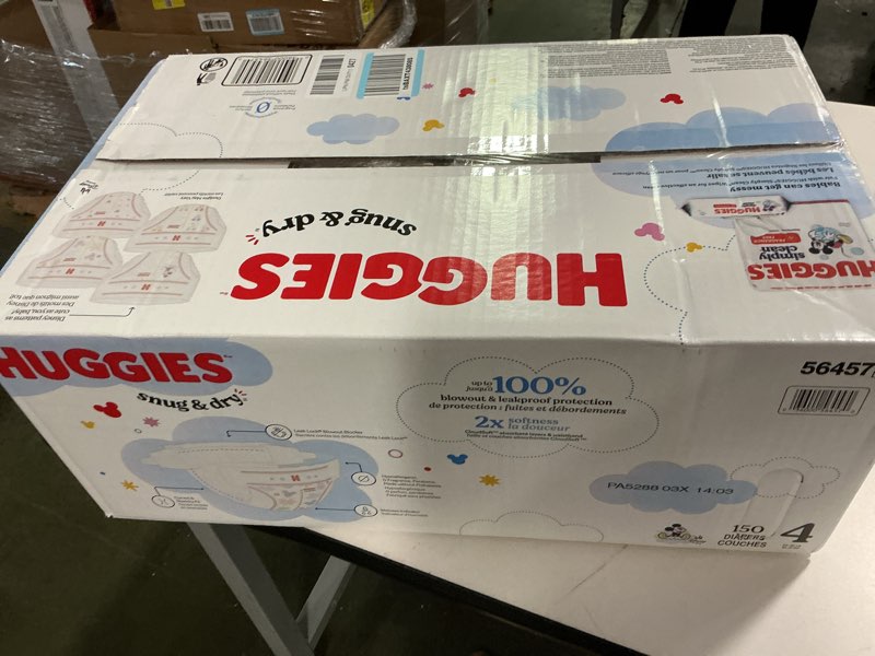 Condition photo showing New/Like New for Huggies Size 4 Diapers, Snug & Dry Baby Diapers, Size 4 (22-37 lbs), 150 Count, Packaging May Vary Size 4 150