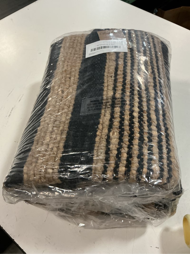 Condition photo showing New/Like New for area rug farmhouse 3x5 feet - hand woven jute cotton rug bohemian rustic vintage - non slip floor rug for bedroom living room kitchen dorm entryway hallway - area rug natural black 3'x5' natural black
