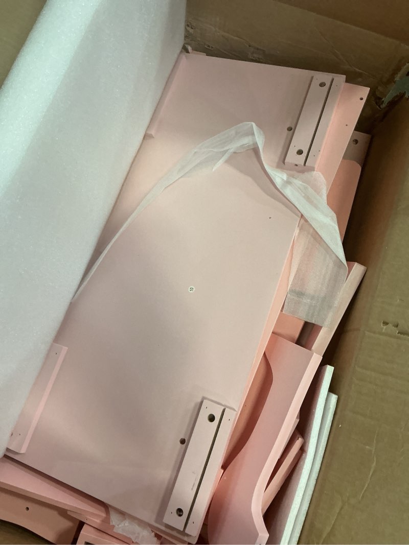 Condition photo showing As Is for Kids Vanity Set With Mirror, 2 in-1 Wooden Toddler Vanity Table With Stool, Tri-Folding Mirror & Drawer, Princess Pretend Play Makeup Vanity Princess Makeup Desk Dressing Table for Little Girls Pink4