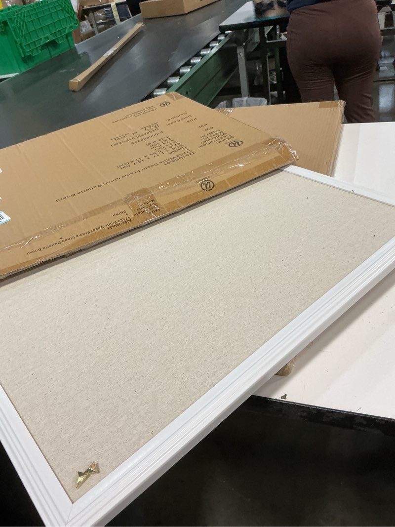 Condition photo showing Good Condition for U Brands Farmhouse Linen Bulletin Board, 24" x 18", White Wood Style Frame, Industrial Grade Pinning Surface 24"x18" Natural Linen