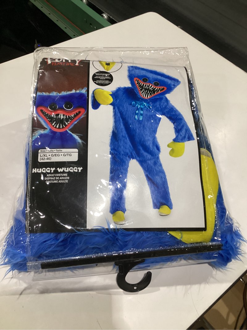 Condition photo showing Good Condition for Disguise Adult Huggy Wuggy Adult Costume, Official Poppy Playtime Halloween Costume With Headpiece L/XL (42-46) Huggy Wuggy