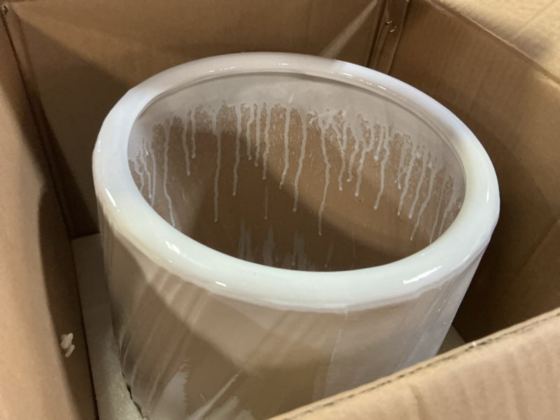 Condition photo showing Good Condition for keruita 12.5 inch height white ceramic flower pot with wavy pattern, drainage hole, mesh pad & stopper - large decorative iragor planter for modern home office - no