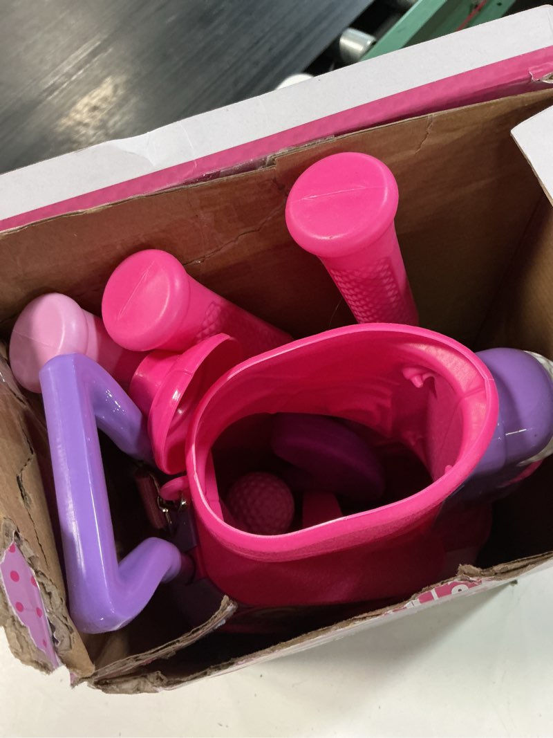 Condition photo showing Good Condition for liberry toddler golf set for 2 3 4 years old, upgraded kids golf cart with unique shoulder strap design, indoor and outdoor golf toys gifts for girls boys (pink)
