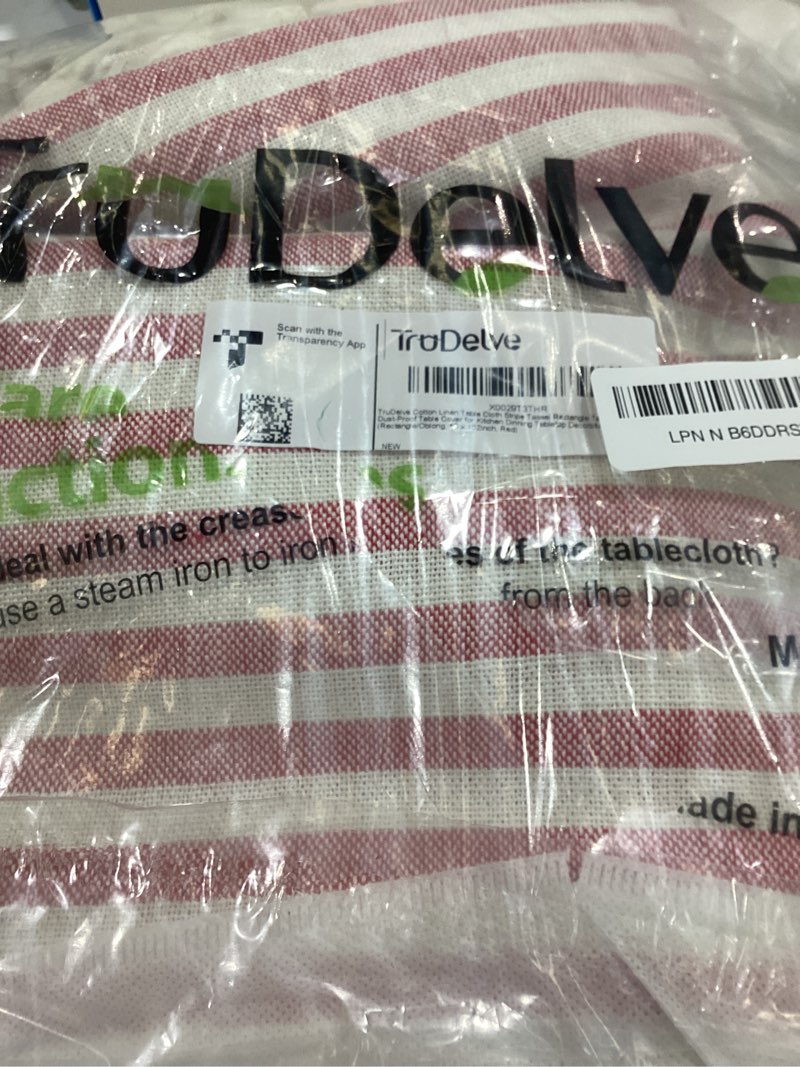 Condition photo showing Good Condition for TruDelve 102 Inch Rectangle Tablecloth Red and White Ticking Stripe Tablecloth Fabric Cloth Tablecloths for Rectangle Tables (Red,102"x55",Rectangular) 102" x 55" (Rectangular) Red