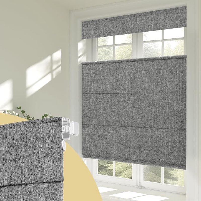 UNISHADES No Drill Top Down Bottom Up Roman Shades for Windows, 27" W x 64" H, Grey