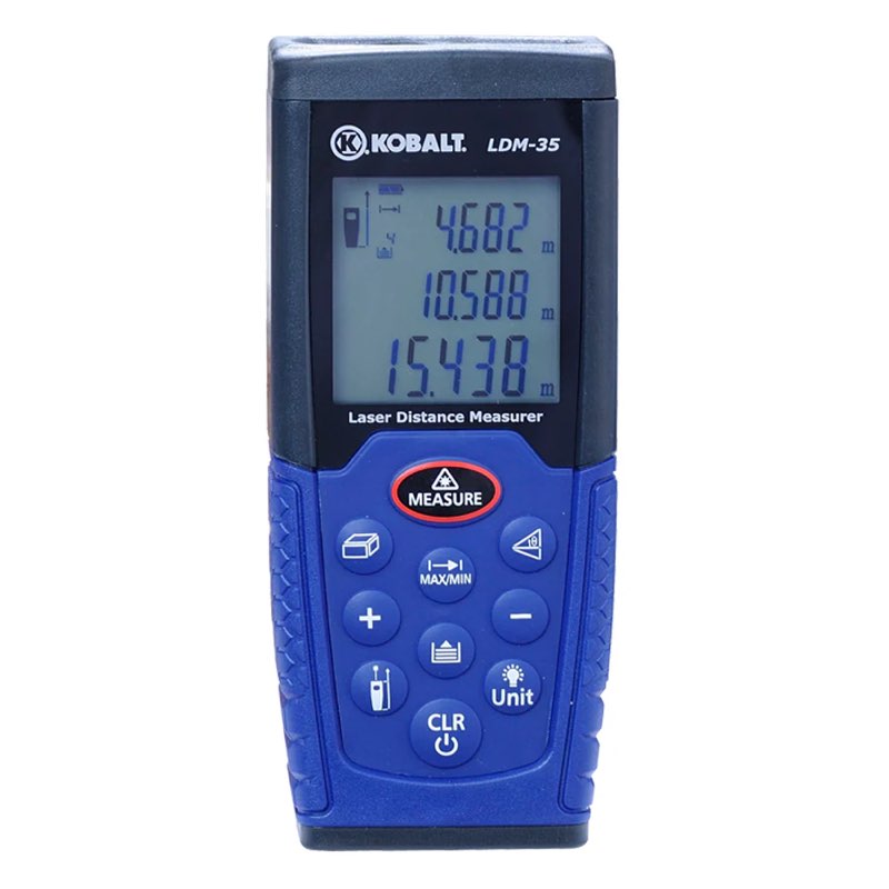 Kobalt 200-ft Indoor Red Laser Distance Measurer with Backlit Display