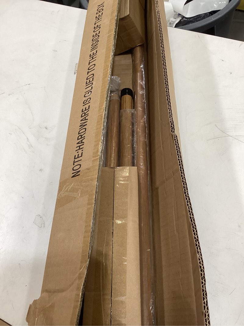 Condition photo showing Good Condition for corner curtain rod for windows 36 to 72 inch(center rod),20 to 36 inch side rods for windows,1 inch bay window curtain rods with aluminum brackets and imitation wood grain leaf pattern finials light wood grain 20-36"&36-72"&20-36"