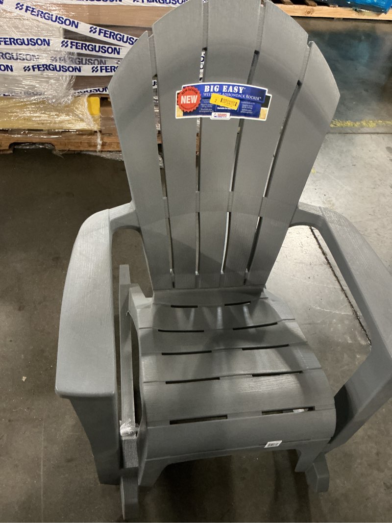 Condition photo showing As Is for adams patio big easy westport adirondack chair grey resin frame rocking chair with slat seat