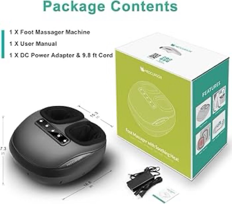 medisana shiatsu foot massager with heat, air compression, kneading & negative ion for plantar fasci