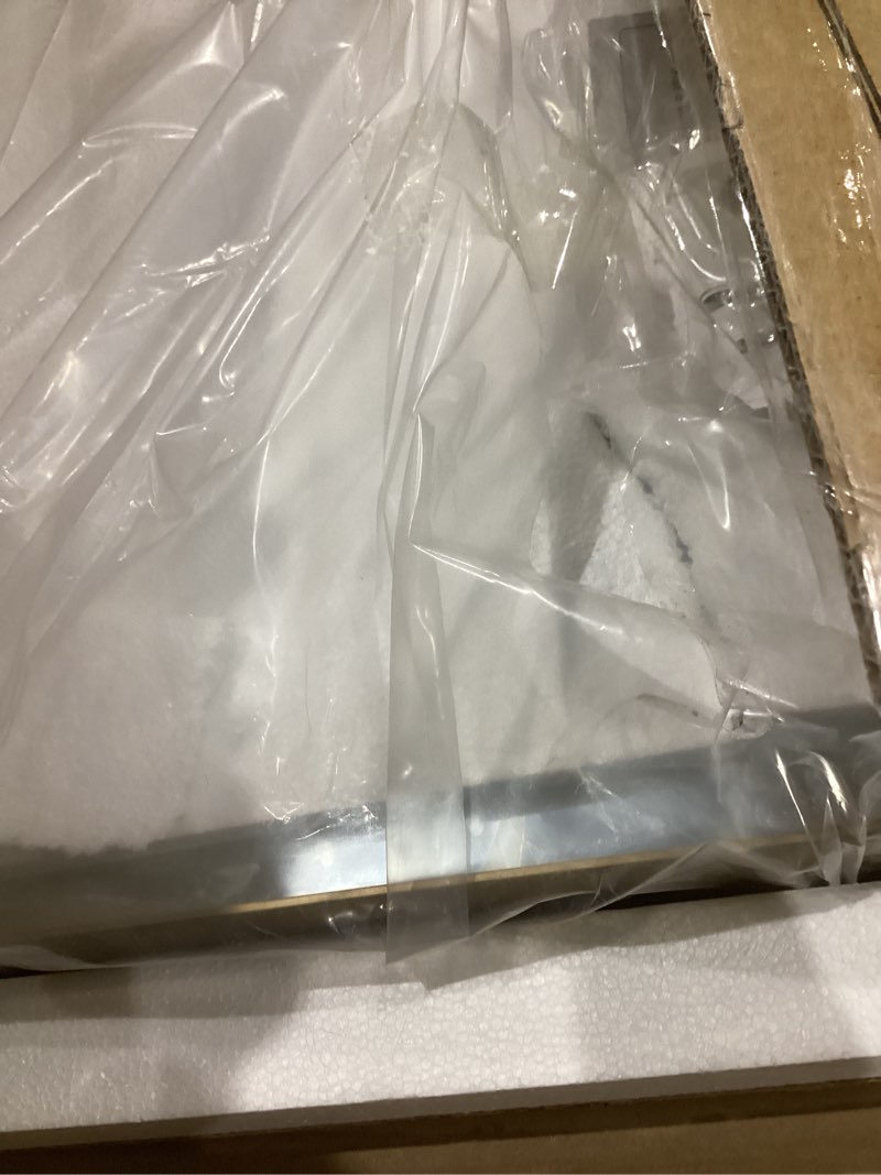 Condition photo showing Good Condition for TokeShimi Gold Bathroom Mirror for Wall 40 x 24 Inch Rounded Corner Rectangle in Aluminum Alloy Brass Metal Frame Deep Set Design Hangs Horizontal Or Vertical Farmhouse