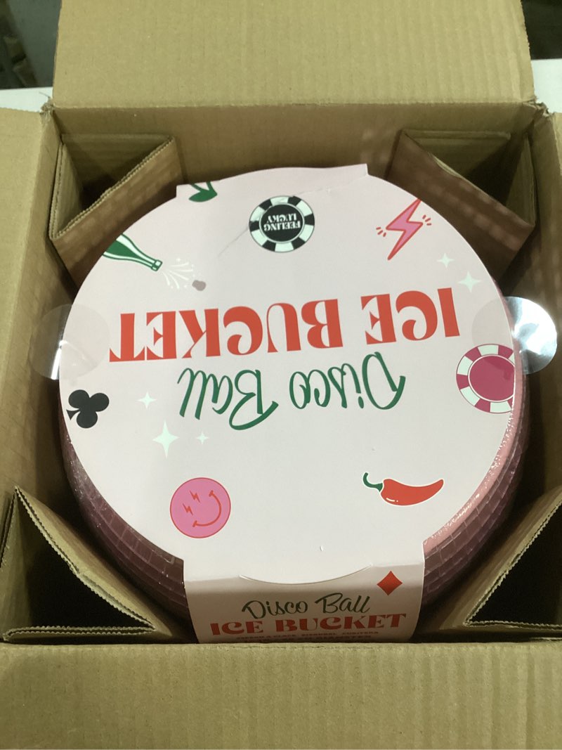 Condition photo showing New/Like New for NPW Pink Disco Ball Ice Bucket – Mirrored Cocktail & Champagne Ice Bucket for Parties, Girls’ Night & Bachelorette