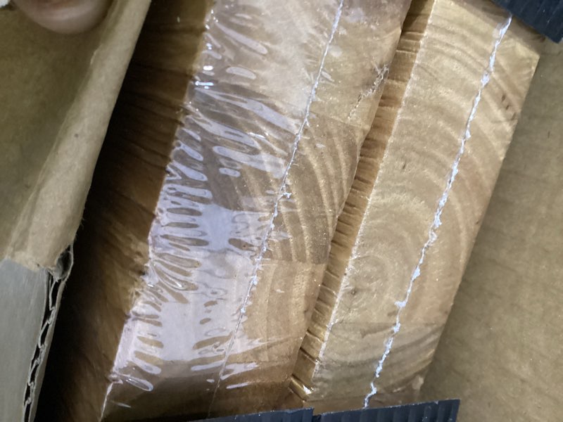 Condition photo showing New/Like New for 24 Inch Live Edge Floating Shelves for Wall 2 Pack Shelves for Bedroom, Bathroom, Kitchen, Wall Mounted Rustic Solid Elm Wood Floating Shelf with Invisible Bracket for Books, Decor, Storage, Natural Natural Live Edge, 24"W, 2Pack