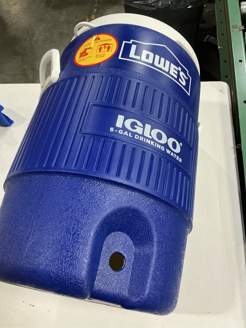 Condition photo showing As Is for Lowe's 5 Gallon(s) Blue Insulated Beverage cooler