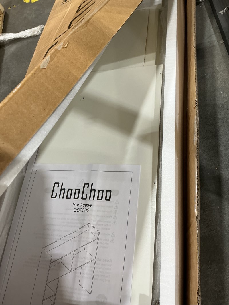 Condition photo showing Good Condition for choochoo desktop bookshelf, 36.4" tall countertop desk hutch with 5 shelves and 1 drawer for computer desk, desk shelf organizer for dorm office home,white white without led