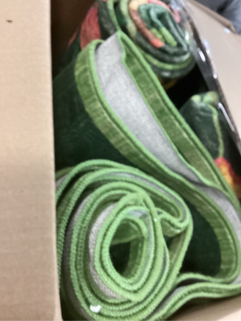 Condition photo showing As Is for Washable Rug 8x10 Area Rugs for Living Room, Protea Floral Rug for Bedroom, Soft Vintage Non Slip Throw Rugs with Rubber Back, Low Pile Stain Resistant Boho Floral Carpet for Dining Room, Forest Green Forest Green 8' x 10' (Rectangular)