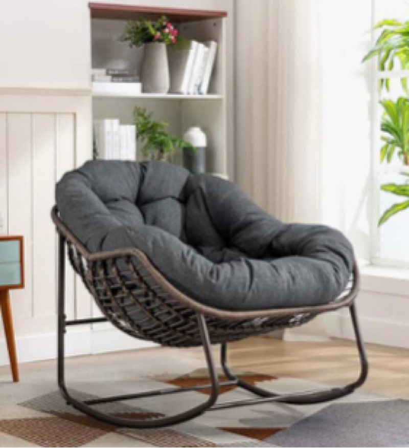 Danald 37.6\"W Rattan Egg Chair with Rocker Cushion Color: Light Gray, Frame Color: Gray (similar to stock photo)