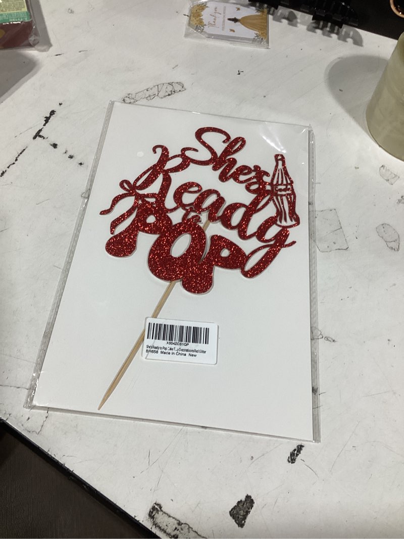 Condition photo showing New/Like New for she's ready to pop cake topper - little soda pop decor, soda pop baby shower party decoratioons red glitter