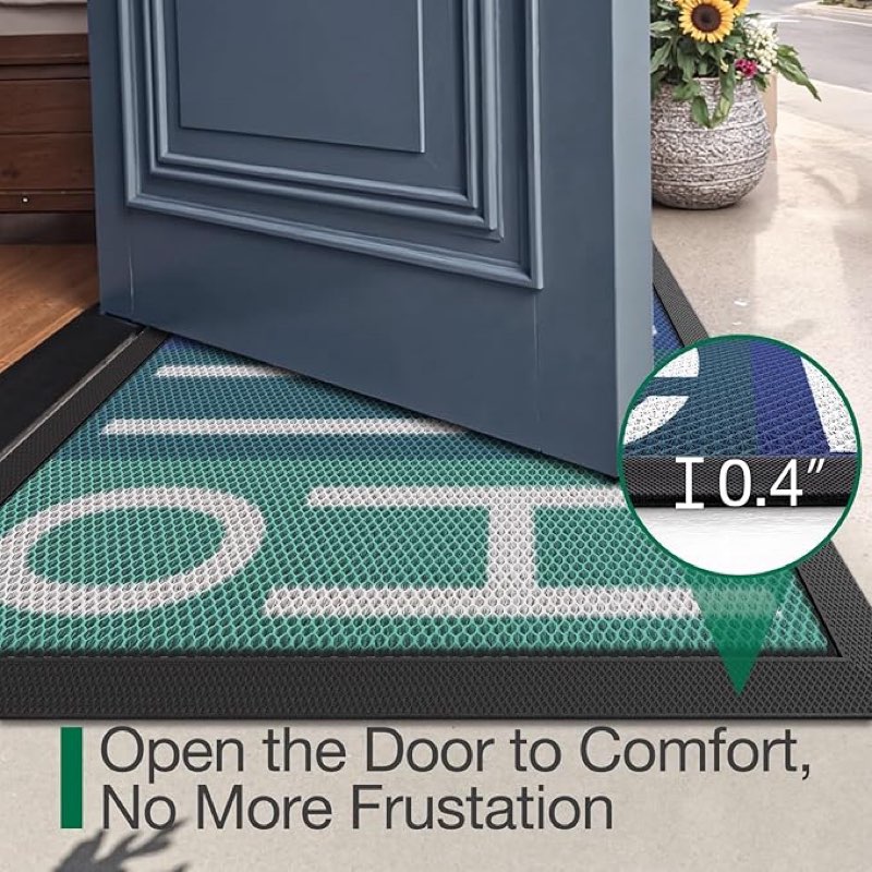 LUMI Outside Welcome Door Mat 24x36, Non Slip Durable Rubber Entrance Doormat, Low Profile Easy Clean Mats for Front Back Door Entryway Porch Garage, Hello Multi