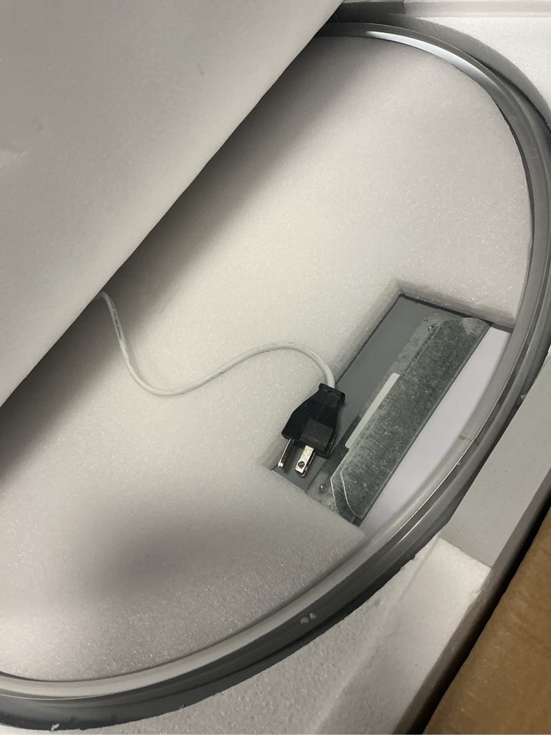 Condition photo showing As Is for 28 Inch Round LED Bathroom Mirror, Backlit Vanity Bathroom Mirror with Lights Round,LED Lighted, Dimmable, Anti-Fog,3000K/4500K/6000K Backlit 28"L x 28"W