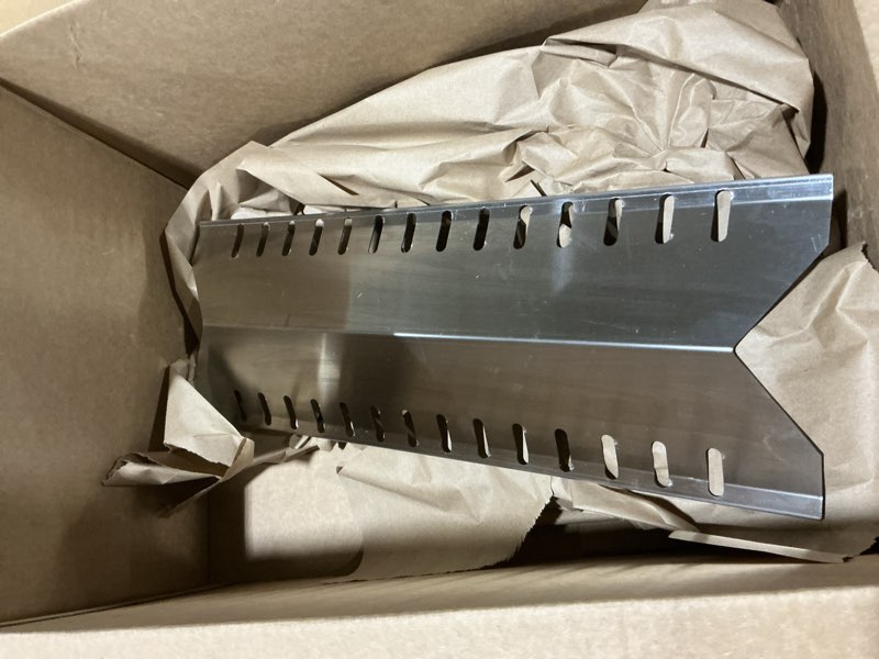 Condition photo showing Good Condition for grill heat plates gas bbq parts replacement for broil-mate 24025hnt, master forge 30030msf, huntington 6301-24, 19 9/16” stainless steel repair kit grill heat shield tent, burner cover, flame tamer