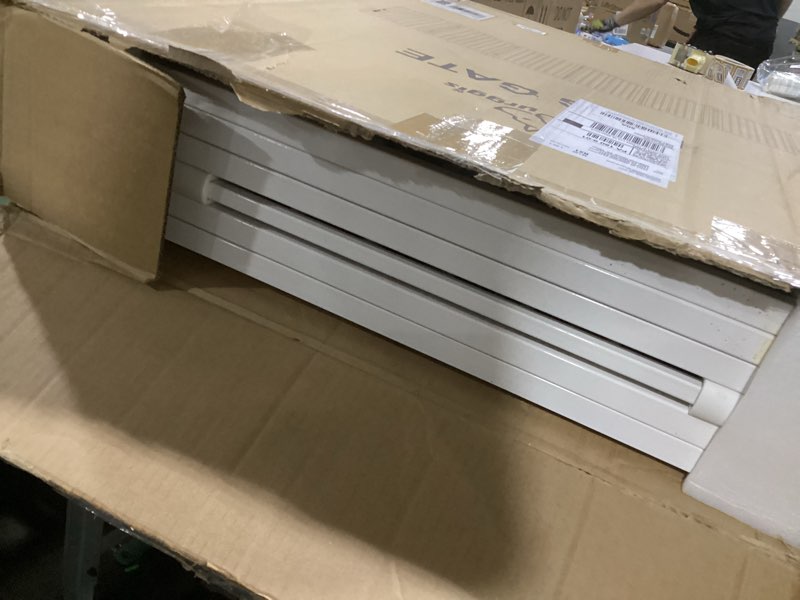 Condition photo showing New/Like New for Metal Freestanding Dog Gates with Door,Extra Wide 24", 32" Height Foldable Dog Fence for Indoor & Outdoor, Heavy Duty Freestanding Pet Barrier for Stairs, Doorways, Halls, Kitchen,Yard,Christmas Tree 6 Panels 32''H*144''W(with Door) White