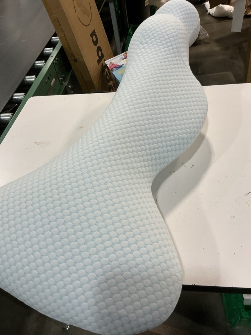 Condition photo showing As Is for Mermaid Body Pillows for Adults, Cooling Long Pillow for Bed, One Piece Full Body Pillow, Big Memory Foam Firm Body Pillow for Side Sleepe, Soft Hugging Bodypillow for Pregnancy Mermaid Body Pillow-47*12Inch Light Blue & White