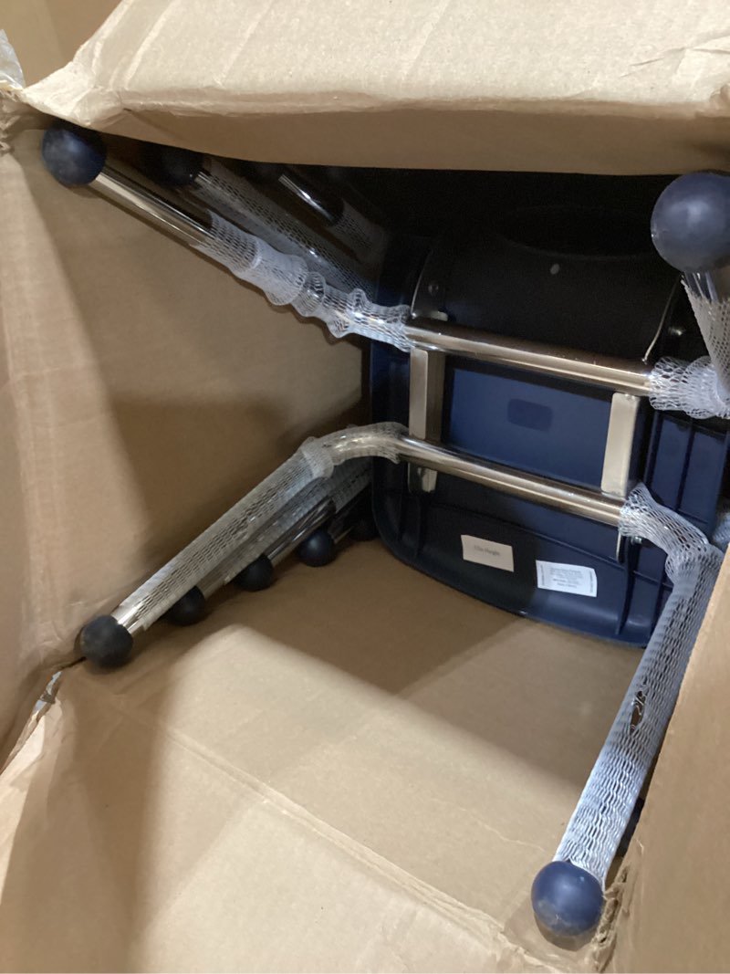 Condition photo showing As Is for fdp 12" school stack chair,stacking student seat with chromed steel legs and ball glides for in-home learning or classroom - navy (6-pack), 10359-nv 12 inch ball glides navy
