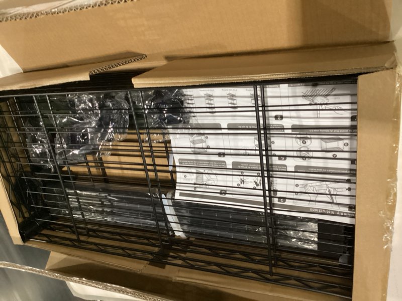 Condition photo showing Good Condition for izeuk 4 tier steel storage shelves, heavy duty metal shelf wire shelving rack for pantry, kitchen, living room, or office organization (11.8" d x 25.6" w x 45.5" h, 1000lbs, black) 4 tier, 11.8" d x 25.6" w x 45.5" h black