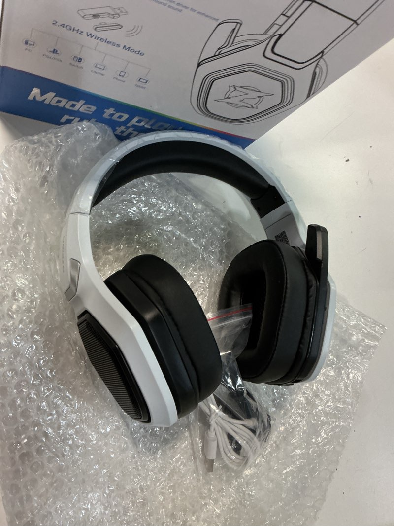 Condition photo showing Good Condition for ozeino 2.4ghz wireless gaming headset for pc, ps5, ps4 - lossless audio usb & type-c ultra stable gaming headphones with flip microphone, 40-hr battery gamer headset for switch, laptop, mobile, mac black and white