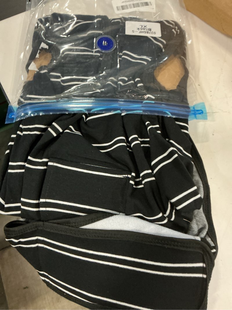 Condition photo showing As Is for kuoser dog surgery recovery suit, soft breathable dog recovery suit for female spay male nueuter, anti licking puppy onesie pet surgical suit for dogs abdominal wounds skin disease, black strips xl x-large (back: 20.1" - 24.8"; weight: 42 - 75lb) black strips