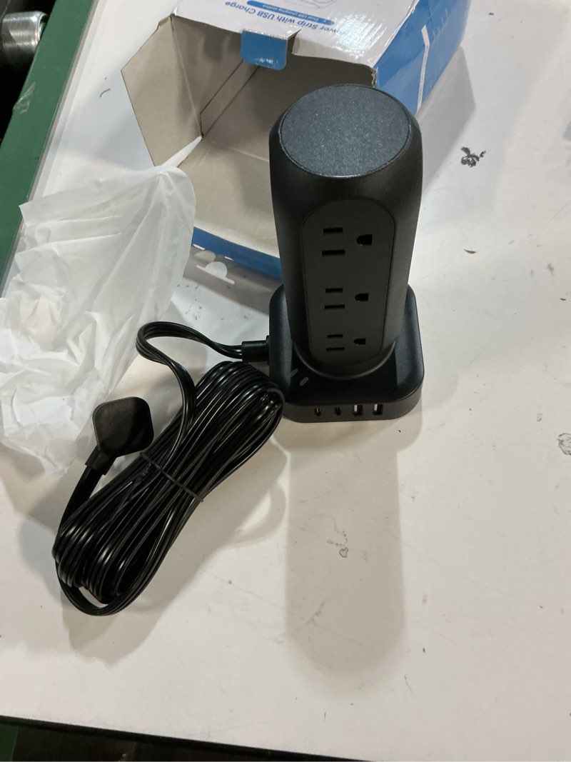 Condition photo showing Good Condition for flat plug power strip tower, tentrend dual pd 20w usb-c surge protector with 12 ac outlets & 8 usb ports (4 usb c), 40w total fast charging station, 10ft extension cord for desk office dorm room 40w total - black 10 ft