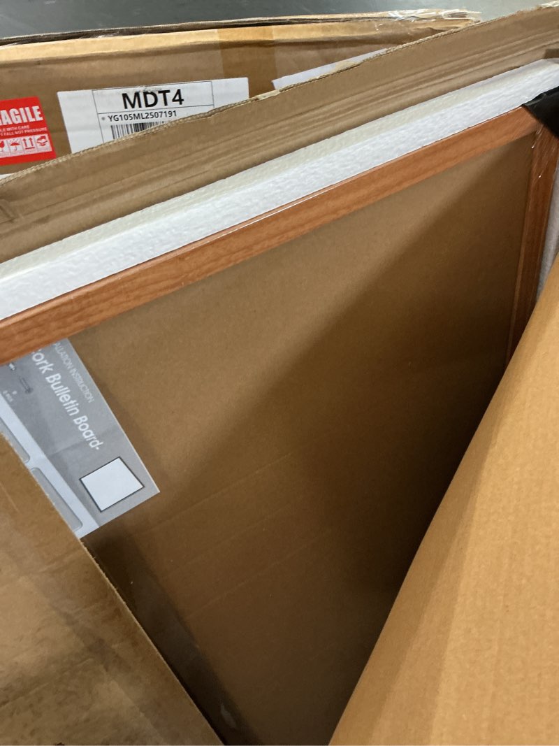 Condition photo showing Good Condition for Board2by Cork Board Bulletin Board 30 x 42, Oak Framed 4x3 Corkboard, Office Board for Wall Decor, Large Wall Mounted Notice Pin Board with 15 Push Pins for School, Home & Office 1 Pack 30" x 42"