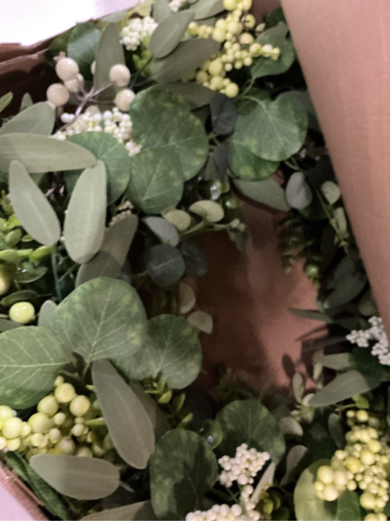 Condition photo showing New/Like New for vlorart 24-26 inch artificial spring summer greenery christmas wreaths for front door green eucalyptus leaf wreath decor boxwood with big berries for farmhouse outside year round